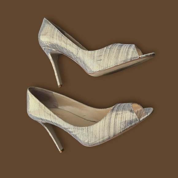 Enzo Angiolini‎ Gold Metallic Peep Open Toe Heel Eve Party Shoe Stiletto SZ 11M - Picture 4 of 9
